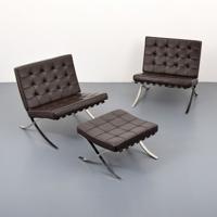 Pair of Mies van der Rohe Barcelona Chairs & Ottoman, Knoll - Sold for $7,500 on 04-23-2022 (Lot 528).jpg
